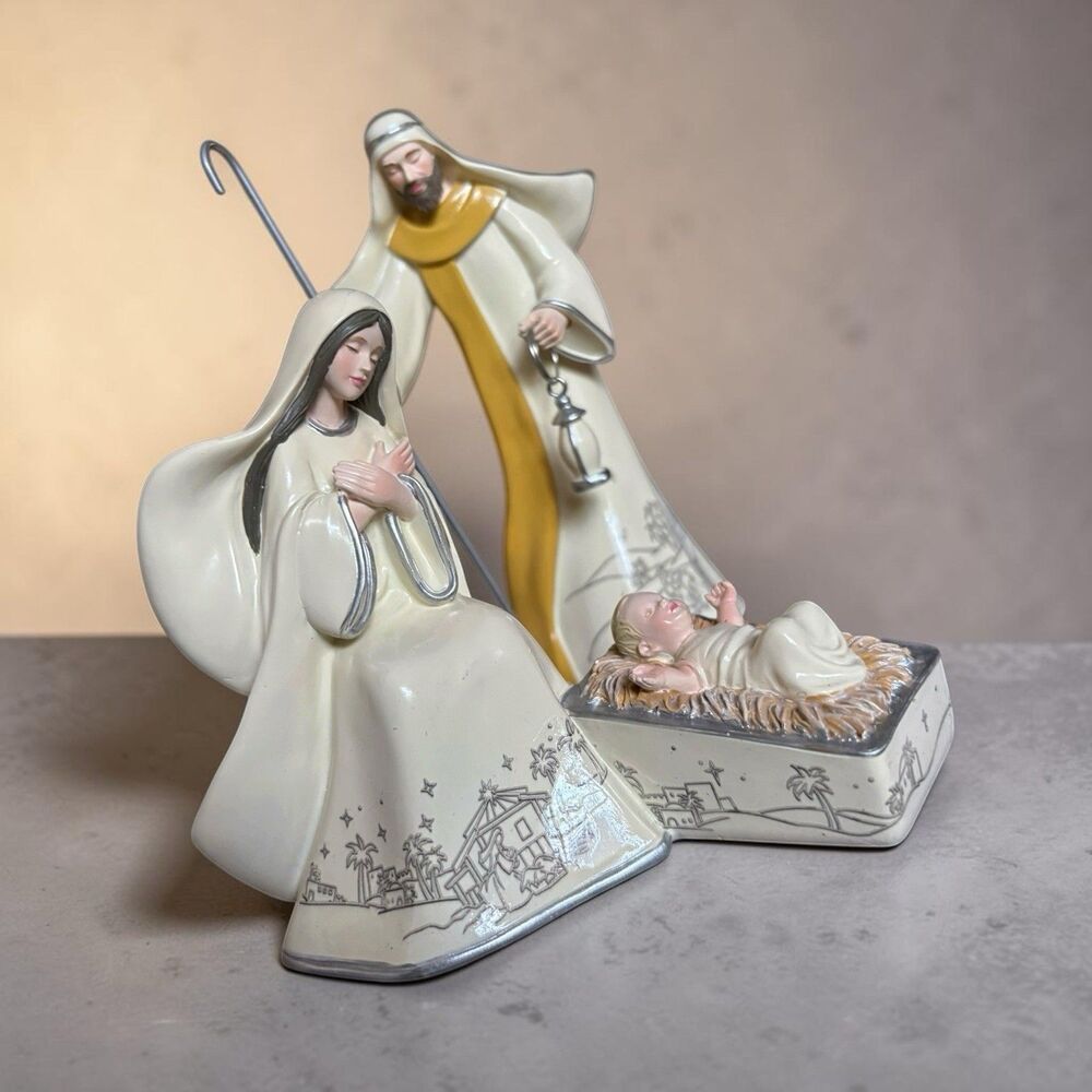 Hawthorne Village Silver Blessings Nativity Jesus Mary Joseph Christmas 2004 VTG